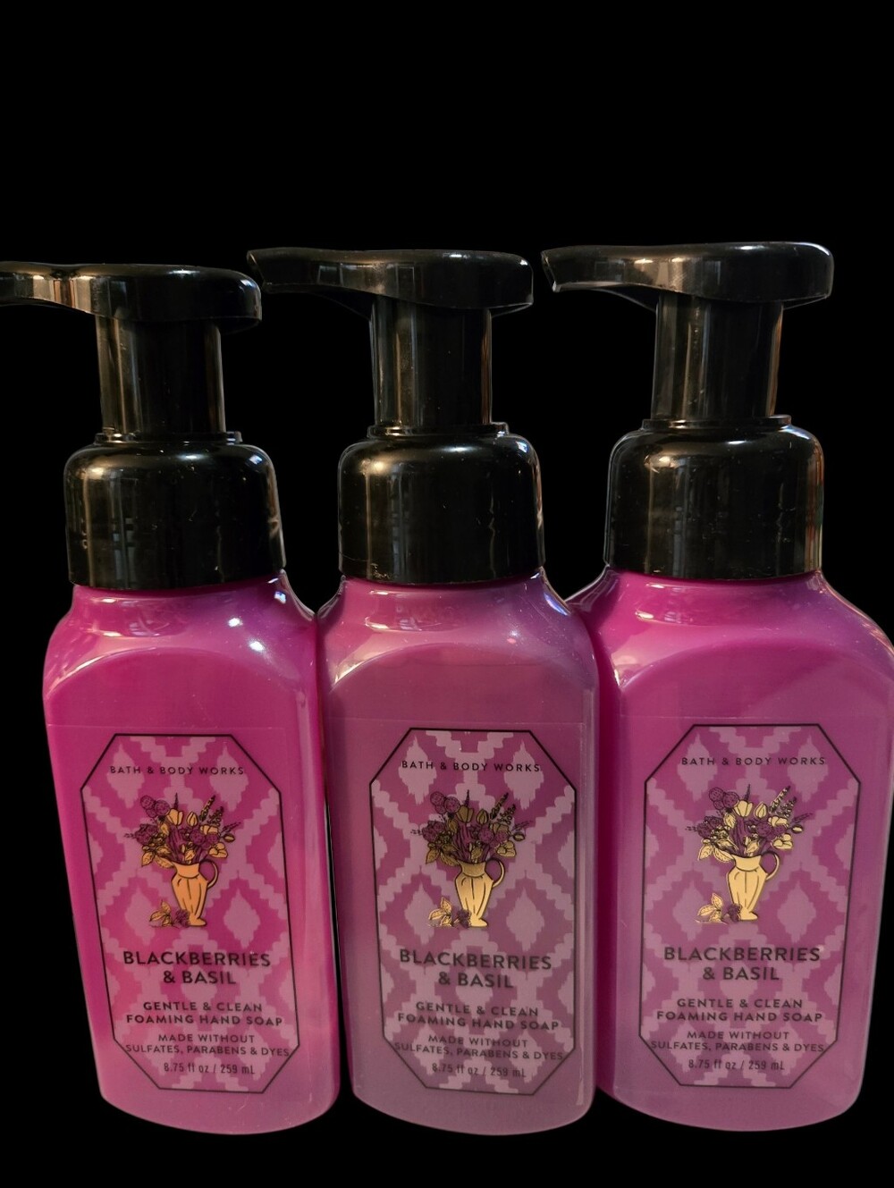 NEW 3 pc BLACKBERRIES & BASIL Gentle & Clean Foaming Hand Soap 8.75 oz each